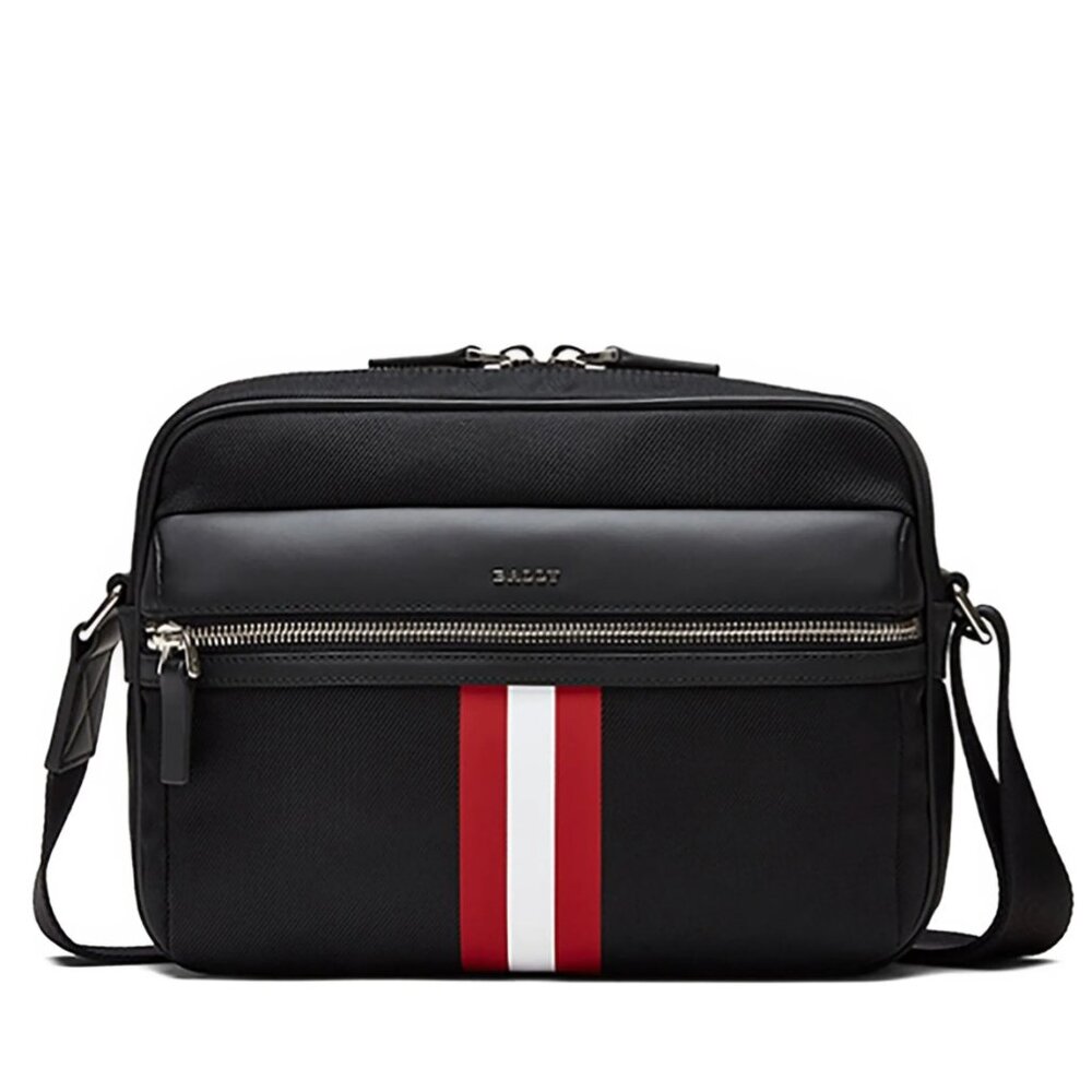 Bally Black Canvas  Men's/Unisex Crossbody With Signature Bally Stripe, NWT